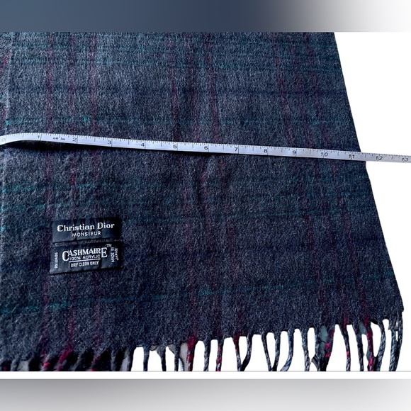 Christian Dior Monsieur Charcoal Gray Plaid scarf EUC - Picture 3 of 6
